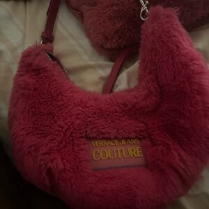 Versace Jeans Collection Pink Hobo Bag with Plush Texture